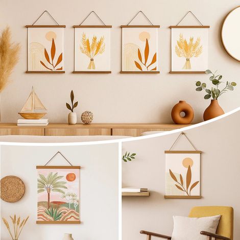 4 Pack Poster Frame Frames 31cm Magnetic Wood Wooden Poster Frames with Hanging Rope for Canvas Artwork Art Print Photos Home Dorm Interior Decor