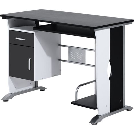 Scrivania per Computer con Ripiano Cassetto e Armadietto 100x52x75 cm in MDF e Ferro Bianca e Nera (1/5)