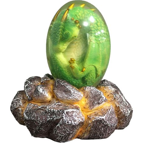 Huevo de dragón de lava – Adorno de dragón hecho de resina de cristal con soporte para sala de estar y oficina – Verde (1/5)