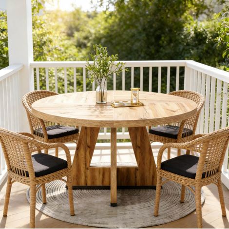 Mesa comedor redonda 120 cm madera natural OKMYHOME (1/5)