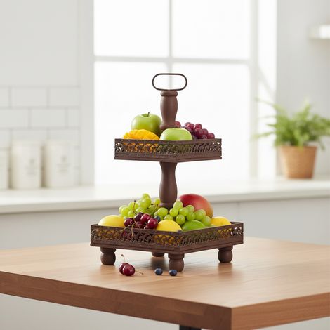 Melko Etagere XXL 2 étagères métal décoratif 52CM Brown Vintage Standetagere