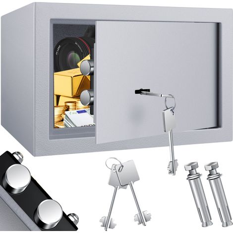KESSER® Caja fuerte para muebles con cerradura de doble paletón, Caja de seguridad, Caja fuerte de suelo-pared incl. 2 x llaves y tornillos de fijación, 30x20x20cm, Plata
