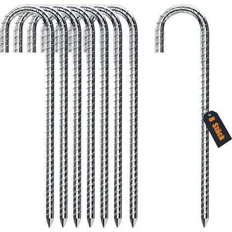 Bodenanker 8 Stück 30 cm mit J-Haken aus verzinktem Stahl – Trampolinheringe – Sturmanker (1/5)