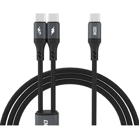 2in1 L3F Kabel zum Laden von 2 USB-C Telefonen - 2x USB-C 100W 1,2m - schwarz (1/5)