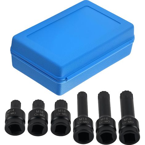 Set di chiavi a bussola, 6 pezzi, attacco da 1/2 pollice, compatibilità M14-M18, materiale in cromo-molibdeno, custodia inclusa. (1/5)