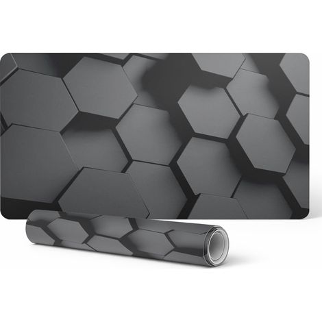 Alfombrilla de teclado moderna de vinilo con hex谩gonos geom茅tricos, 120 x 60 cm.