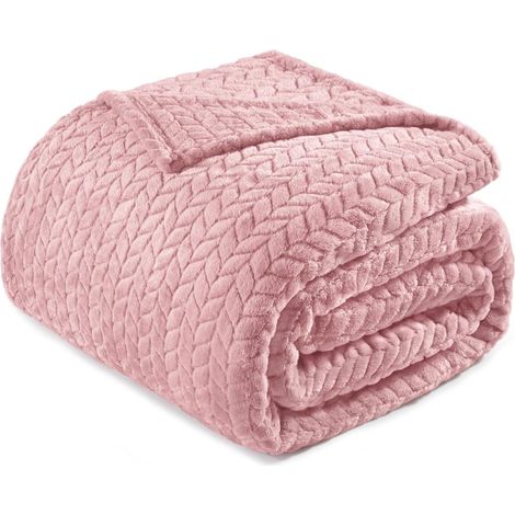 Plaid couverture chevron 150 x 200 cm rose (1/5)