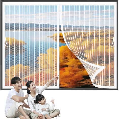 Moustiquaire Aimantée Fenetre 125x67cm(W x H) Joint Magnétique de Haut en Bas avec Fermeture Automatique Fenetre Aimantée Magnetique pour Toutes Les Tailles de Fenêtre, Blanc (1/5)