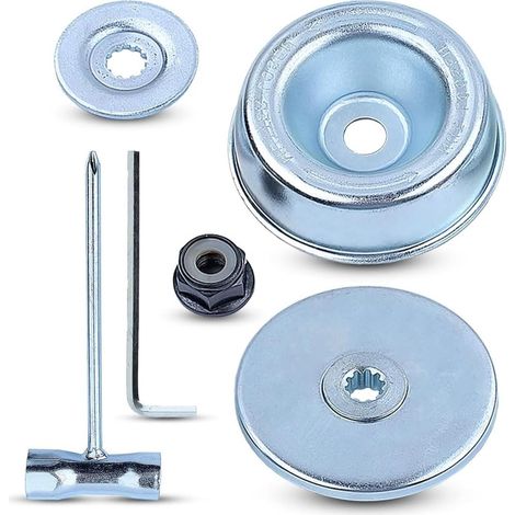 Kit Adaptateur de Lame 6 Pièces pour Débroussailleuse, Écrou Tête Débroussailleuse, Rondelle de Butée, Plaque de Cavalier, Accessoires Débroussailleuse pour Tondeuse et Coupe-Bordures (1/5)