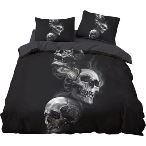 Housse de couette 3D imprimée blanc noir doux motif décoratif (1/4)