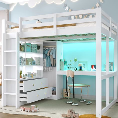 Cama cama doble con escritorio y almacenaje blanca OKMYHOME (1/5)