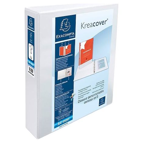 Exacompta chemise 2 anneaux mixtes 40mm kreacover lined pp a4+ customisable 3 poches extérieures white (1/3)