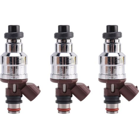 Trois injecteurs de carburant pour le moteur Toyota 4Runner T100 3VZE 3.0L V6, numéros de pièces 23250-65020 et 23209-65020. (1/3)
