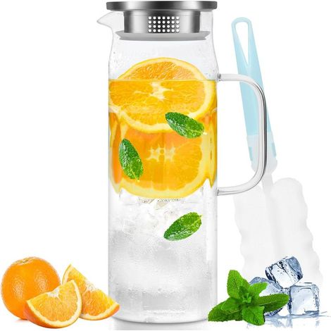 Jarra de agua, jarra de vidrio, cántaro de vidrio con tapa y asa - 1,5 litros (1/5)
