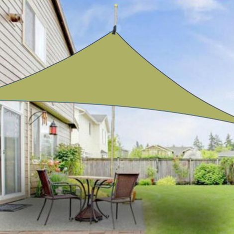 Toldo triangular robusto fabricado en poliéster 210T impermeable (4 m de diámetro) con anillas metálicas en forma de D para patio y jardín – verde militar – incluye 3 cuerdas (1/4)