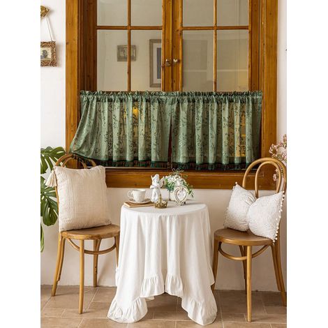 1 pièce Panneau de petit rideau à carreaux vert, Rideau de café avec garniture à pompons et poche pour tringle, Pour cuisine, salon, chambre à coucher, armoire 18045 (1/5)