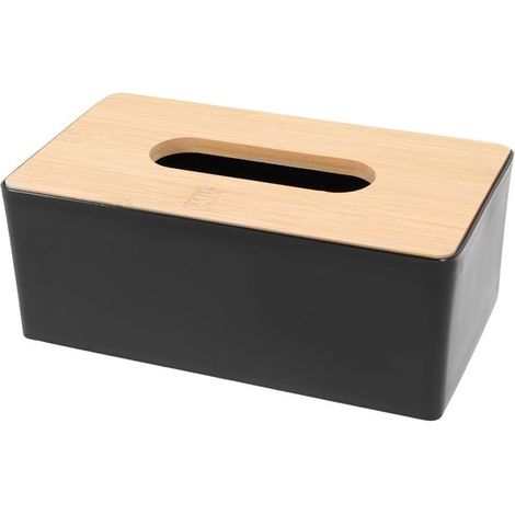 Esta caja rectangular para pañuelos presenta moderno elegante exterior negro, fabricada madera PP aspecto lujoso, dimensiones 21 x 12,5 x 9,5 cm (1/5)