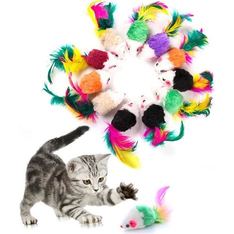 10 Pièces Jouet Interieur Souris pour Chat, Jeux Chat Peluche Assorties, Convient Aux Chats pour Jouer(Couleur aléatoire) (1/5)