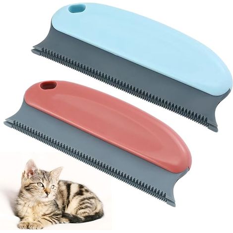 SHINING HOUSE Lot de 2 brosses à poils d'animaux réutilisables pour épilation des poils d'animaux, chat et chien, pour vêtements, lit, tapis, canapé, voiture (bleu clair et marron rouge)