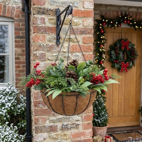 Noel Pinecone Berry Christmas Hanging Basket (1/2)