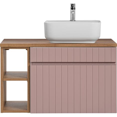 Waschbeckenunterschrank 80 cm, Aufsatzwaschbecken IRAKLIO-56-ROSE rosa Eiche Nb., B/H/T ca. 80,4/62,5/46 cm (1/5)
