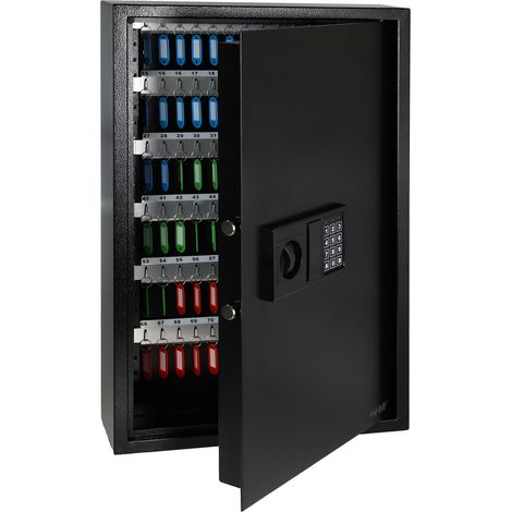 HMF Schlüsseltresor mit Zahlencode, Schlüsselsafe mit Elektronikschloss, 133 Haken, 66,5 x 43 x 13 cm, Schwarz