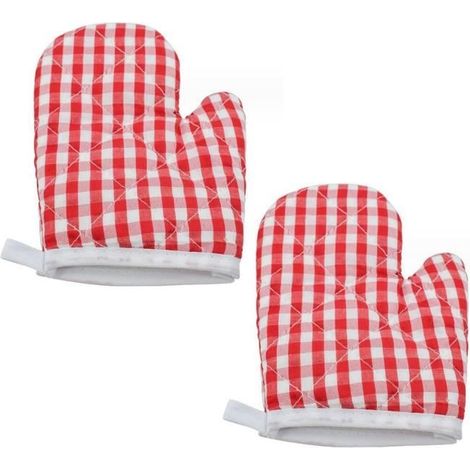 Gants de four - MARQUE - Gants à carreaux - Résistants à la chaleur - Dimensions 18x12 cm - Lot de 2 (1/4)