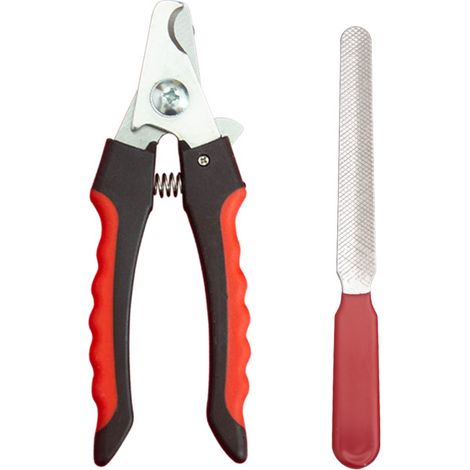 Coupe-ongles grand format pour chiens (16 cm) : Coupe-ongles classique pour animaux de compagnie — Avec butée de sécurité et lime à ongles intégrée — Rouge — Lot de 2 (1/4)