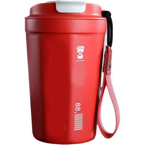 Tasse isotherme 390 ml en acier inoxydable, maintient au chaud et au froid, portable pour camping, maison, bureau, école, extérieur, rouge (1/5)