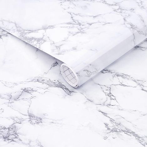 White Marble Contact Paper,40cmx300cm Self Adhesive Vinyl Wallpaper for Furniture, Kitchen Countertops, Cabinets, Shelves, Easy to Install