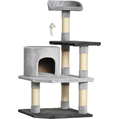 Árbol para gatos, diseño multinivel, materiales duraderos, gris, 48 ​​x 48 x 100 cm. (1/2)
