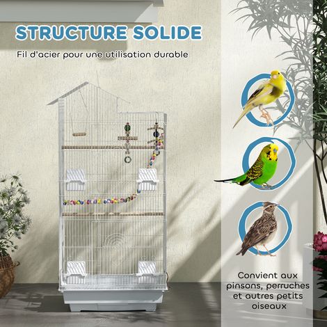 Cage à oiseaux 46 x 36 x 100 cm 4 mangeoires 3 perchoirs cage pour perruche calopsitte conure pinson canaris (1/5)