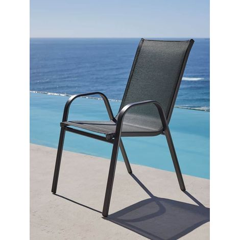 Sedia metallo textilene poltrona grigia giardino bar piscina impilabile grigio 399ds (1/4)