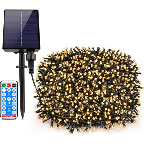 Guirlande lumineuse solaire d'extérieur (20 m, 200 LED blanc chaud) étanche, grand panneau solaire à charge rapide, compatible avec les décorations de Noël et de jardin. (1/5)