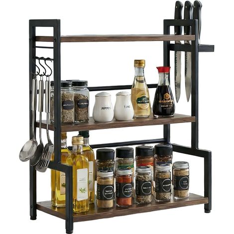 3 tier dark brown spice rack with hooks knife holder 229384460 (1/5)
