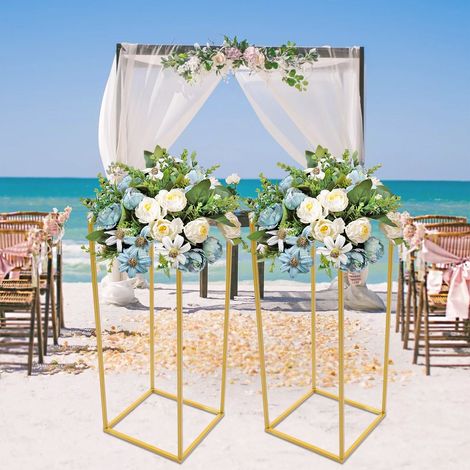 25 x 25 x 60 cm, lot de 2 supports floraux dorés pour mariage, présentoirs floraux, adaptés à la décoration de mariages et de réceptions. (1/5)