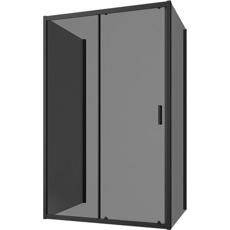 Box doccia nero opaco 3 lati 90x100x90cm con porta scorrevole e doppia parete fissa vetro 6mm fum h185cm Madagascar (1/4)