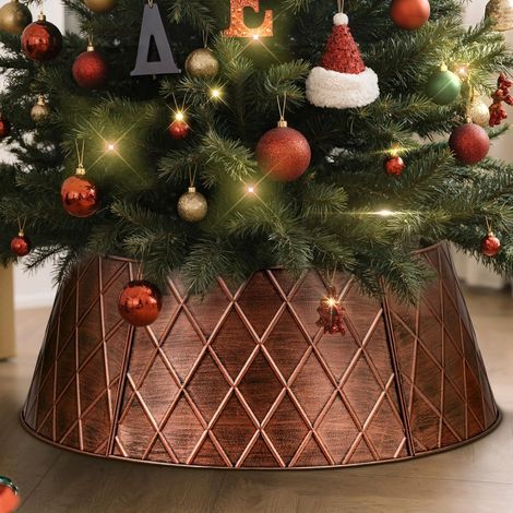 Métal Collier Sapin Noël 90cm, Decorations Jupe de Sapin de Noel Christmas Tree Collar pour Grande L Arbres Artificiels Intérieur & Extérieur - Décorations Noël (Cuivre, Losange) (1/5)