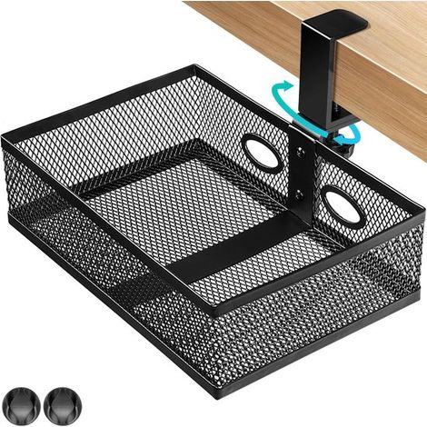 360 drehbare Schublade für unter den Schreibtisch mit Stifthalter 360 drehbare Aufbewahrungsbox für den Schreibtisch mit 2 Kabeldurchführungen Schwarz (1/5)