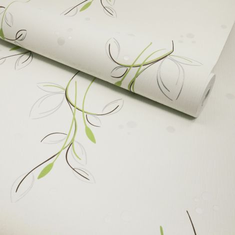 Papier peint vinyle expansé sur intissé - Basique - Motif floral vert pois satiné - Rouleau(x) (1/5)
