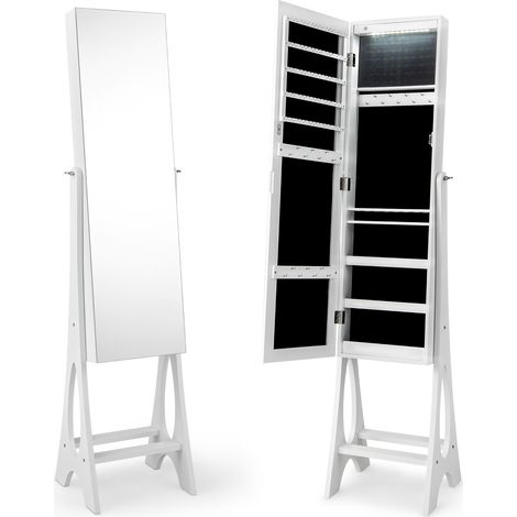 Armoire à bijoux autoportante avec miroir à bord biseauté - blanc (1/5)