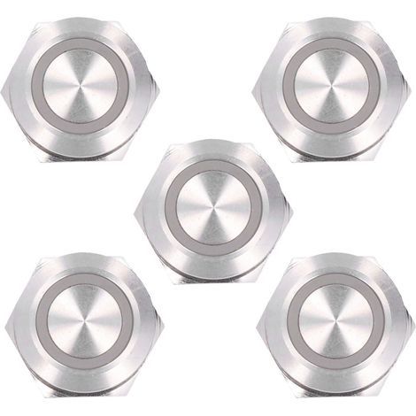 Vendus par paquets de 5 : interrupteurs tactiles à bouton-poussoir en métal ultra-courts de 19 mm avec LED, à réinitialisation automatique, à fonctionnement momentané, ultra-minces, étanches, AC220V,  (1/5)