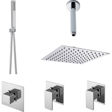 2 Outlet Concealed Valves Shower Bundle with Handset, Ceiling Mount Arm & Head - Chrome