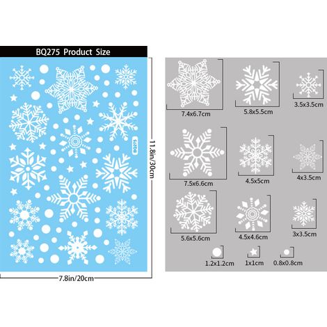 Autocollants de Noël, stickers pour fenêtres, sapin blanc avec le Père Noël, cloches, traîneau, bonhomme de neige, renne, flocons de neige, autocollants électrostatiques