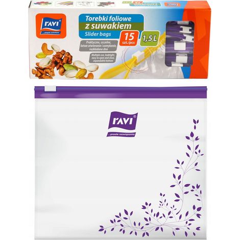Wiederverwendbare Plastikbeutel mit Reißverschluss, 1,5 l, 15 Stück