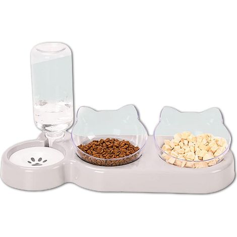 Ensemble 3-en-1 : double gamelle + distributeur eau, pour petits/moyens chiens/chats