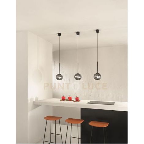 SOSPENSIONE JEWEL SINGOLA NERO VETRO FUME' ATTACCO E14 D.17CM