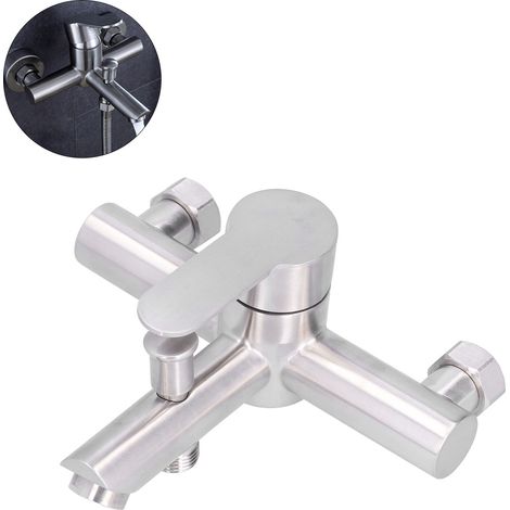 Robinet de Douche Triple en Acier Inoxydable Brossé G1/2, Mitigeur Eau Chaude et Froide pour Baignoire (1/5)
