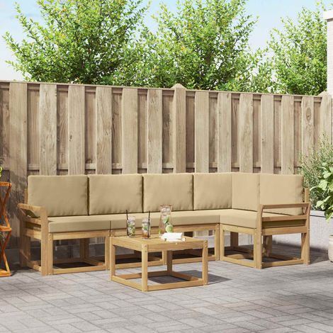 vidaXL Outdoor-Sofagarnitur 6 pcs Weiß und Beige Massivholz Akazie (1/5)