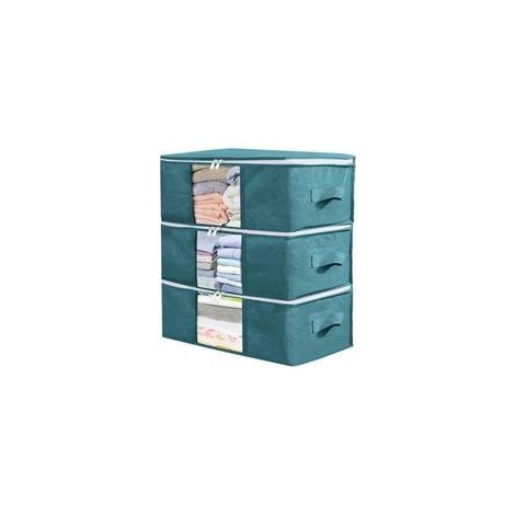 3 Sacchetti (Blu) per Riporre Vestiti, Scatole Porta Abiti Sotto Letto, Custodie in Tessuto per Indumenti, per Organizzare Trapunte, Vestiti, Biancheria da Letto, Impermeabili, 48 x 35 x 20 cm (1/4)
